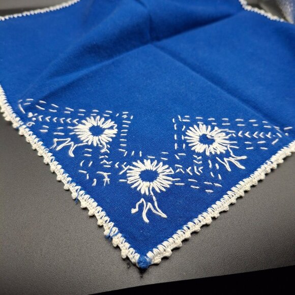 Sindhi Embroidery Blue Handcrafted C38rocheted edge Cotton Table Napkin Set of S - Picture 3 of 5